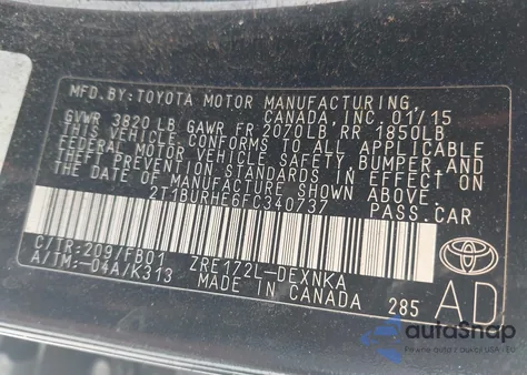 2015 Toyota Corolla Le z USA, uszkodzony, nr VIN 2T1BURHE6FC340737